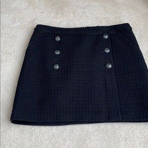 WHBM Black Skirt, leather trim & silver buttons